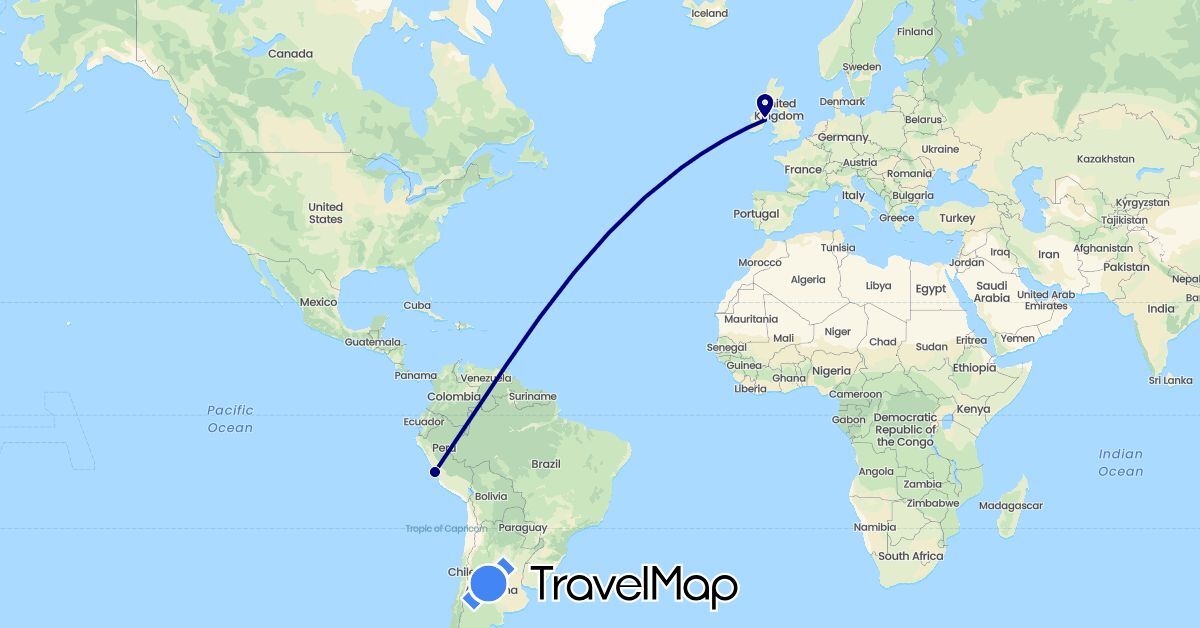 TravelMap itinerary: driving in Ireland, Peru (Europe, South America)